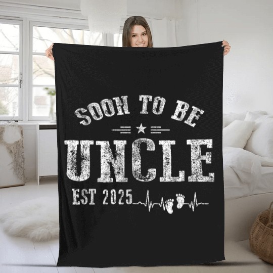 Soon To Be Uncle Est 2025 New Uncle Pregnancy Fleece Blankets