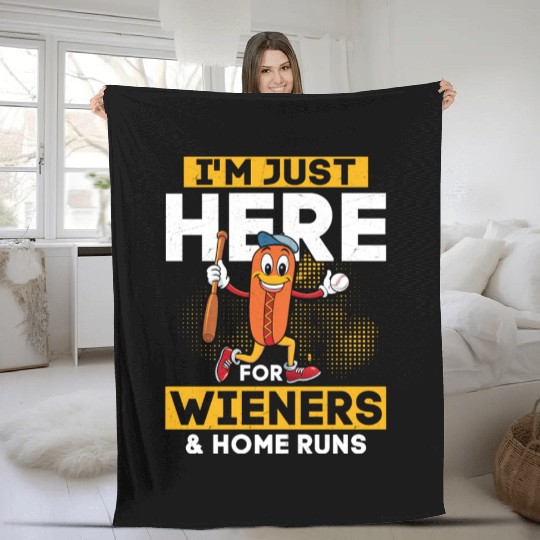 I'm Just Here For Wieners & Home Runs Sport Fan Ba Fleece Blankets