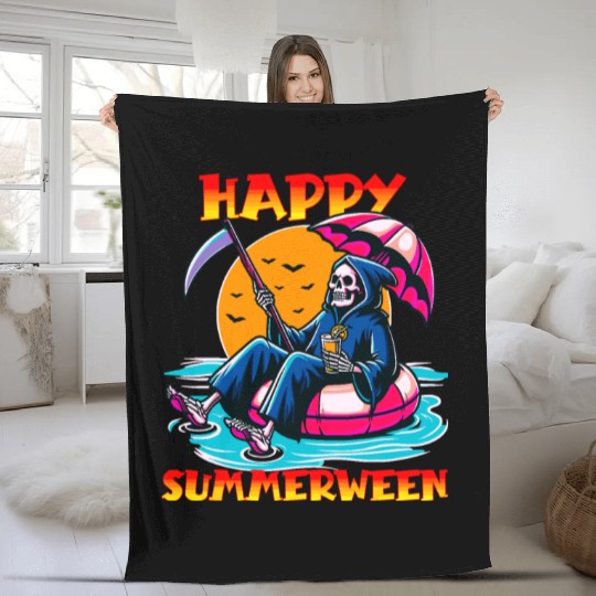 Happy Summerween Float Summer Halloween Spooky Fleece Blankets