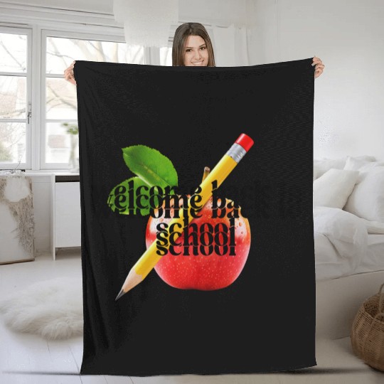 "Welcome Back to School - Red Apple and Yellow Pen Fleece Blankets