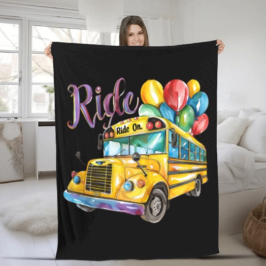 "Back-to-School Ride: Colorful School Bus" Fleece Blankets