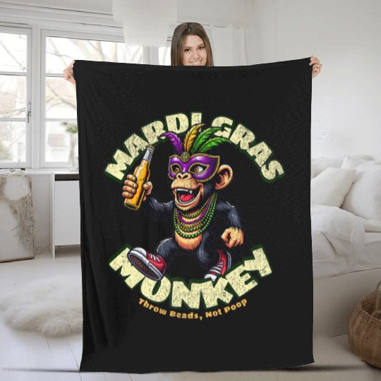 Mardi Gras Monkey Premium Fleece Blankets