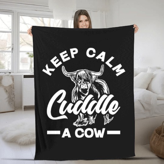 Keep Calm Cuddle A Highland Cow Fleece Blankets