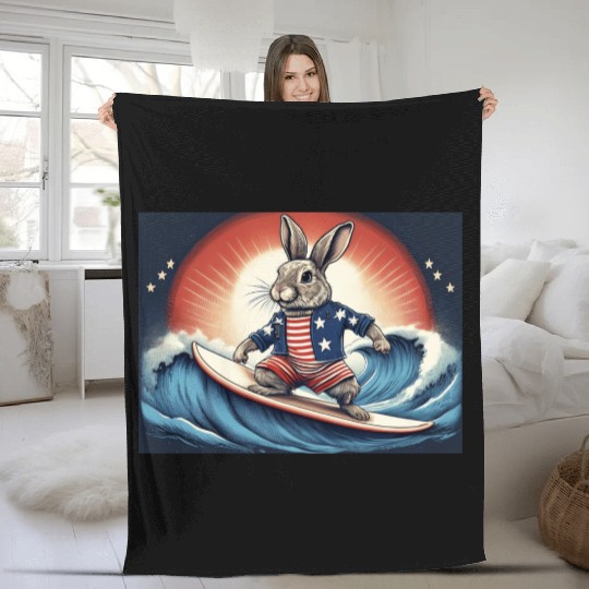 Stars & Stripes Surfer Bunny Fleece Blankets