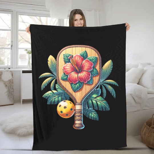 Hibiscus Flower Pickleball Fleece Blankets