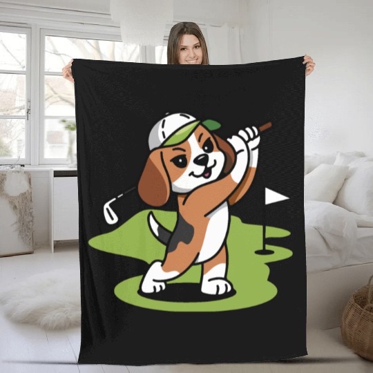 beagle dog golf Fleece Blankets