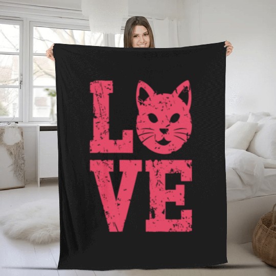 Love funny cat face Fleece Blankets