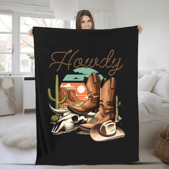 cowboy funny women hat wild western rodeo texas Fleece Blankets