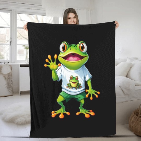 Green Happy Frog Fleece Blankets
