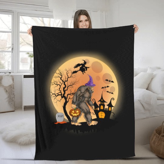 Sasquatch Halloween Trick-or-Treat Pumpkin Fleece Blankets