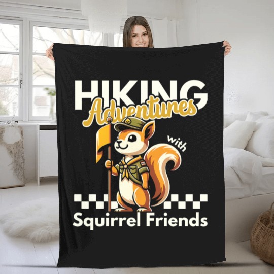 Hiking Adventures with Squirrel Friends Funny Team Fleece Blankets