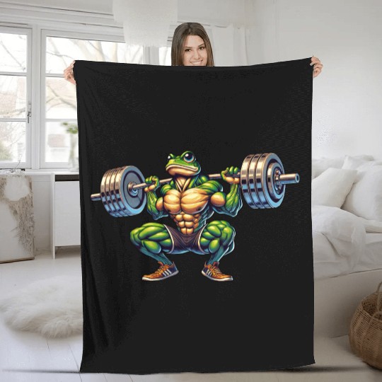 Frog Toad Fitness Barbell Gym Workout Training Fleece Blankets