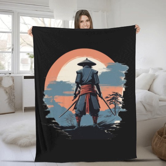 Retro Samurai Fleece Blankets