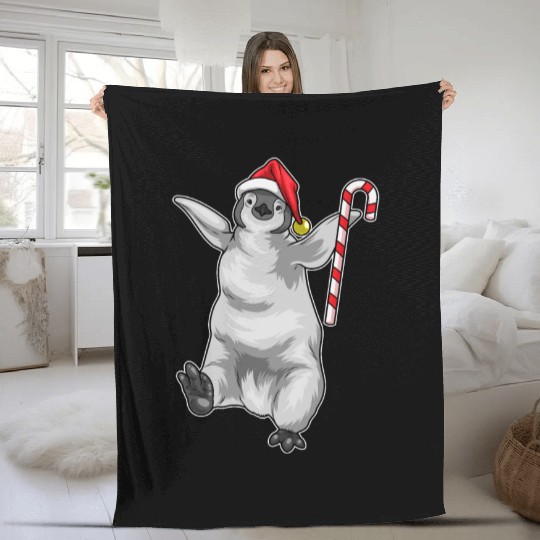Penguin Christmas Candy cane Fleece Blankets