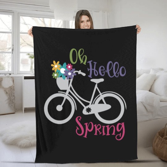 Oh Hello Spring Cycle Flower Season Fleece Blankets