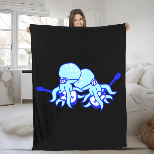 Two Cool Octopus Kraken Squid Guitar 2 Band Team Fleece Blankets
