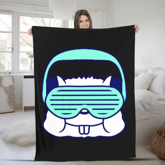 Cute DJ Hamster Party Animal Guinea Pig Pet Face Fleece Blankets