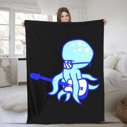 Cool Octopus Kraken Squid Plays Guitar Guitarist Fleece Blankets