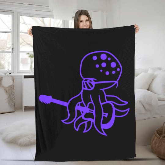 Cool Octopus Kraken Squid Plays Guitar Guitarist Fleece Blankets