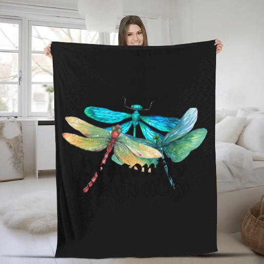 Colorful Dragonflies - Dragonfly Design Fleece Blankets