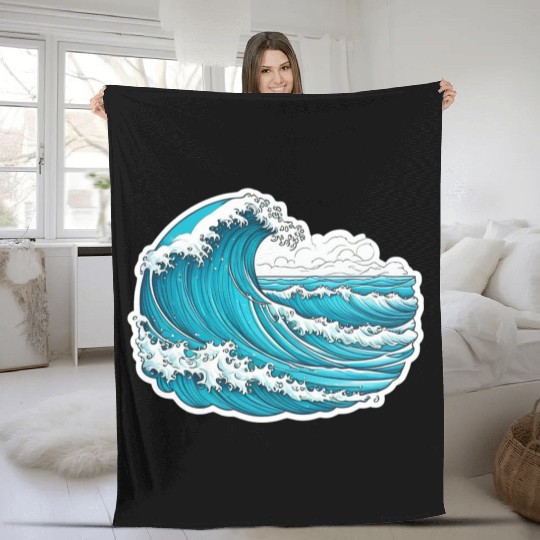 Serene Blue Ocean Waves Fleece Blankets