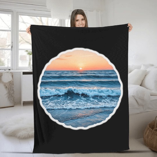 Serene Blue Ocean Waves Scenic Fleece Blankets