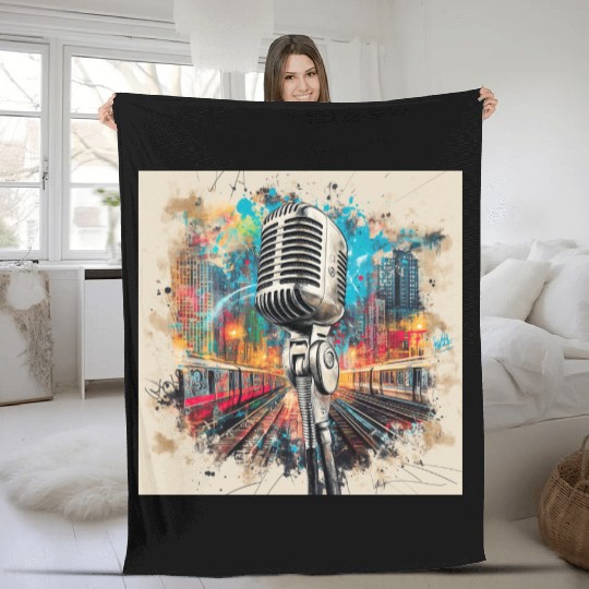 NYC Microphone AT Subway Fleece Blankets