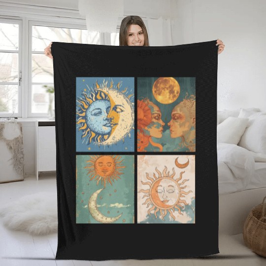 Moon and Sun Tarot Card Designed Look Fleece Blankets
