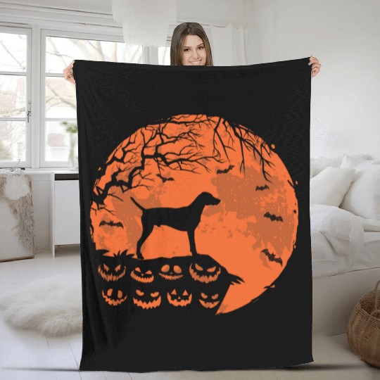 Weimaraner And Moon Halloween Funny Dog Lover Gift Fleece Blankets