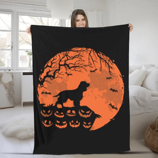 Boykin Spaniel And Moon Halloween Funny Dog Lover Fleece Blankets