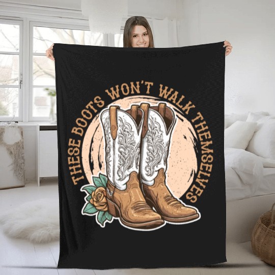 Cowboy Boots & Hats These Boots Won't Walk Rodeo Fleece Blankets