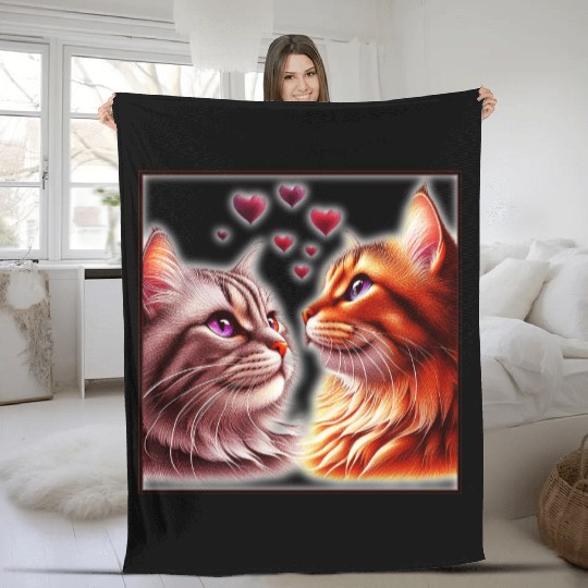 Cat as a person Fleece Blankets