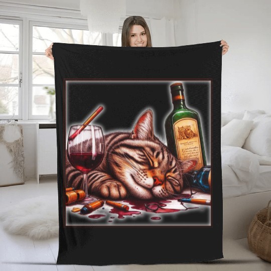 Cat as a person Fleece Blankets