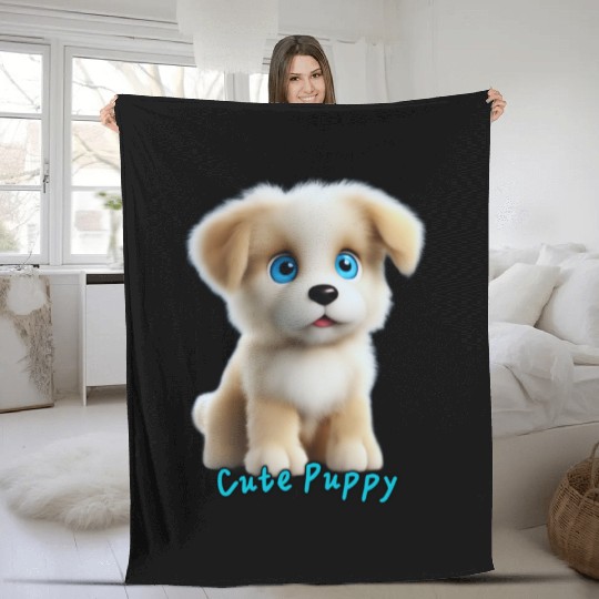 Adorable Blue-Eyed Puppy Fleece Blankets