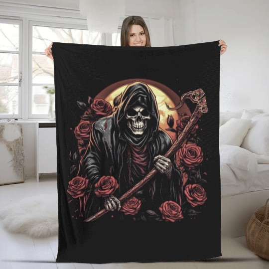dead skeleton death skull gothic horror Fleece Blankets