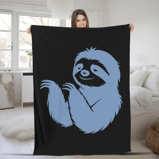 Cool sloth silhouette portrait face head Fleece Blankets