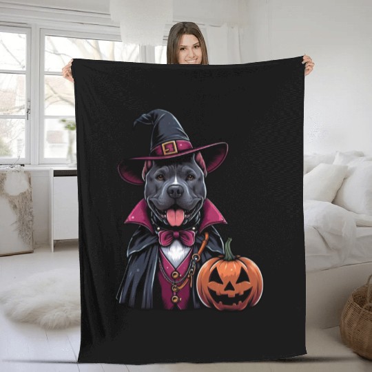 Costumed Pitbull Halloween Fleece Blankets