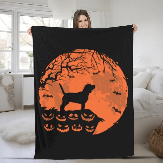 Beagle Dog dogs And Moon Halloween Dog Lover Gift Fleece Blankets