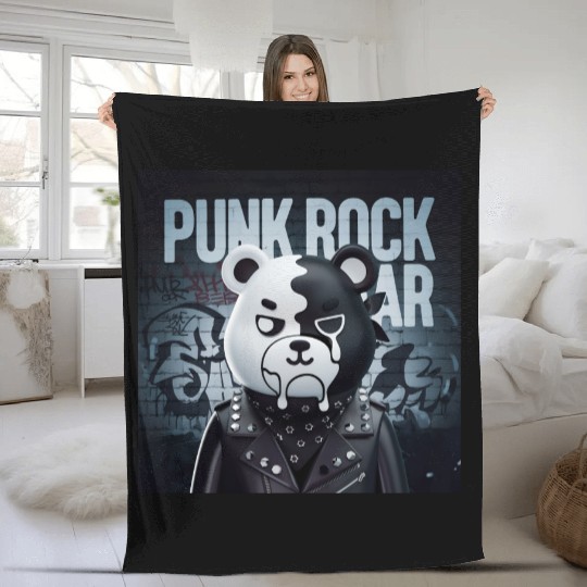 Punk Rock Bear Fleece Blankets