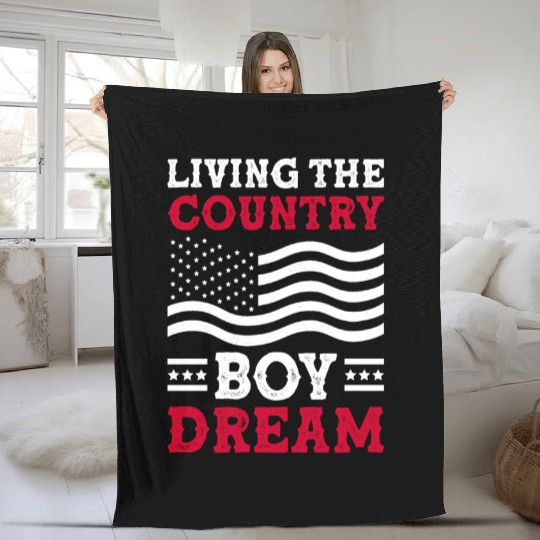 Small Town Us Flag Country Livin Boy Fleece Blankets