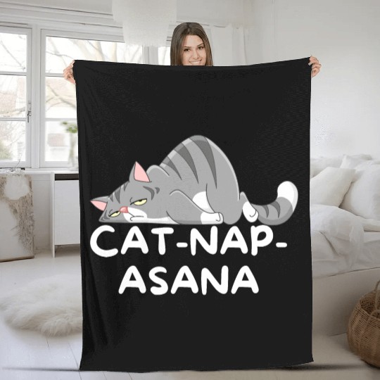 Funny Cat-Nap-Asana sleeping yoga Fleece Blankets
