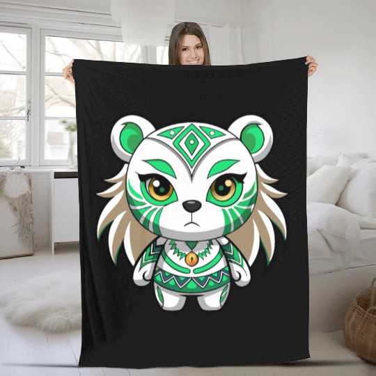A white teddy bear girl with green tribal makeup Fleece Blankets