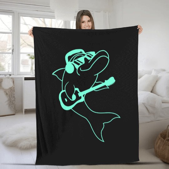 Cool Dolphin Playing Guitar Headphone Sunglasses Fleece Blankets