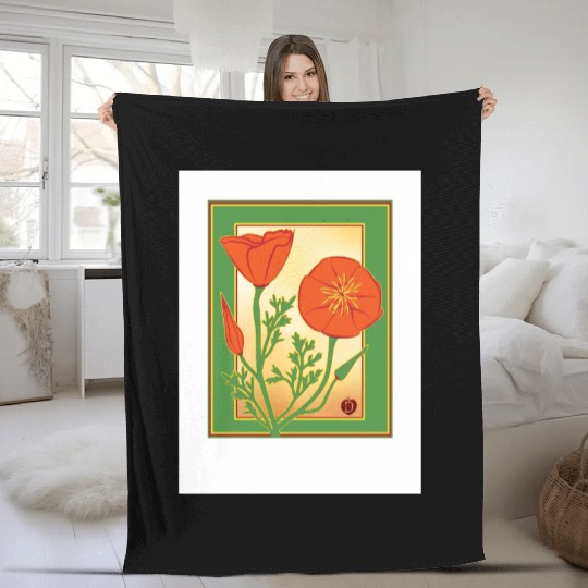 California Poppies illustration poster Fleece Blankets