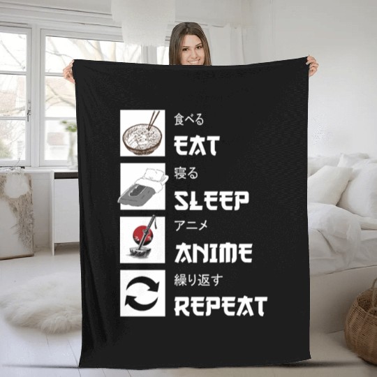 Eat sleep anime repeat manga Fleece Blankets