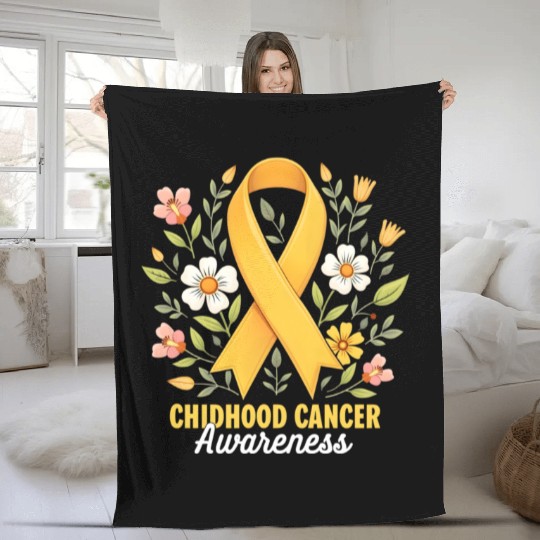 Childhood Cancer Awareness Hippie Flower Ribbon Fleece Blankets