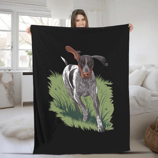 German Shorthaired Pointer Running In Field Fleece Blankets