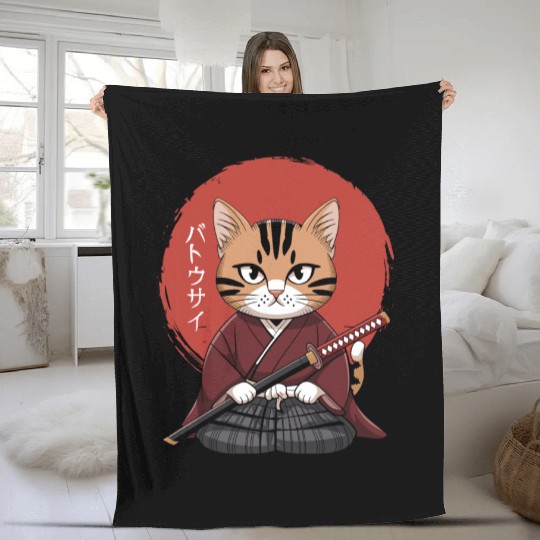 Neko Battousai Samurai Cat Classic Fleece Blankets