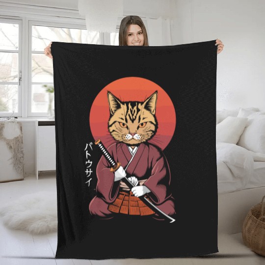 Neko Battousai Samurai Cat Classic Fleece Blankets