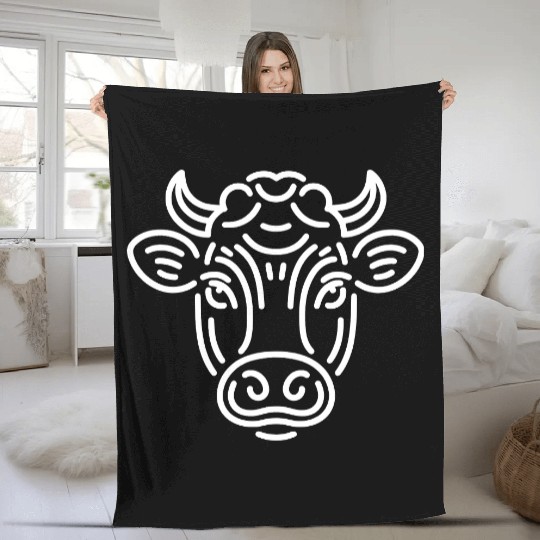 Cow face cows vector farm animal art path6 Fleece Blankets
